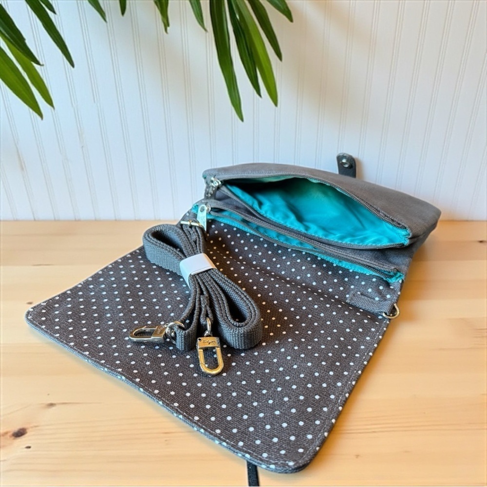 Thirty-One Double Up Crossbody Bag – City Charcoal Swiss Dot